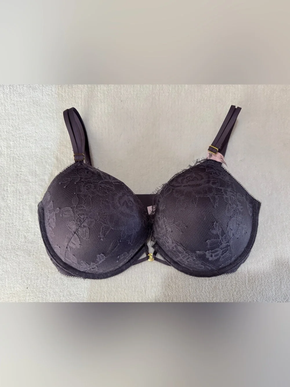 Victoria’s Secret Lace Push Up Bra Dark Gray 34DD NWT Underwire Very Sexy
